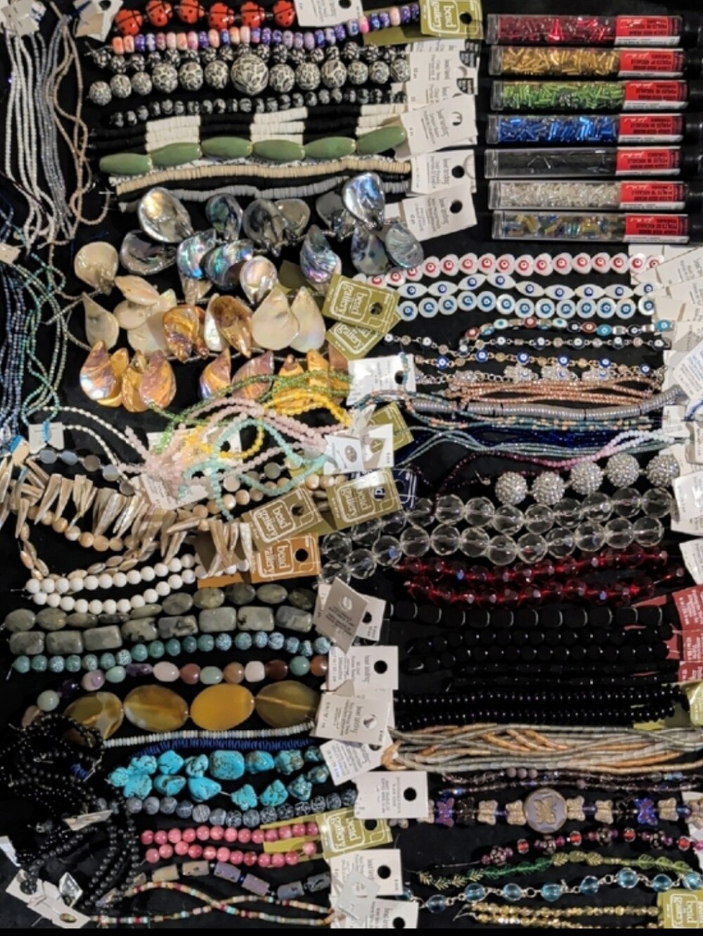 Giant Lot of NWT Bead Strands: 135+ Semi-precious, Glass, Ceramic, Metal & Shell